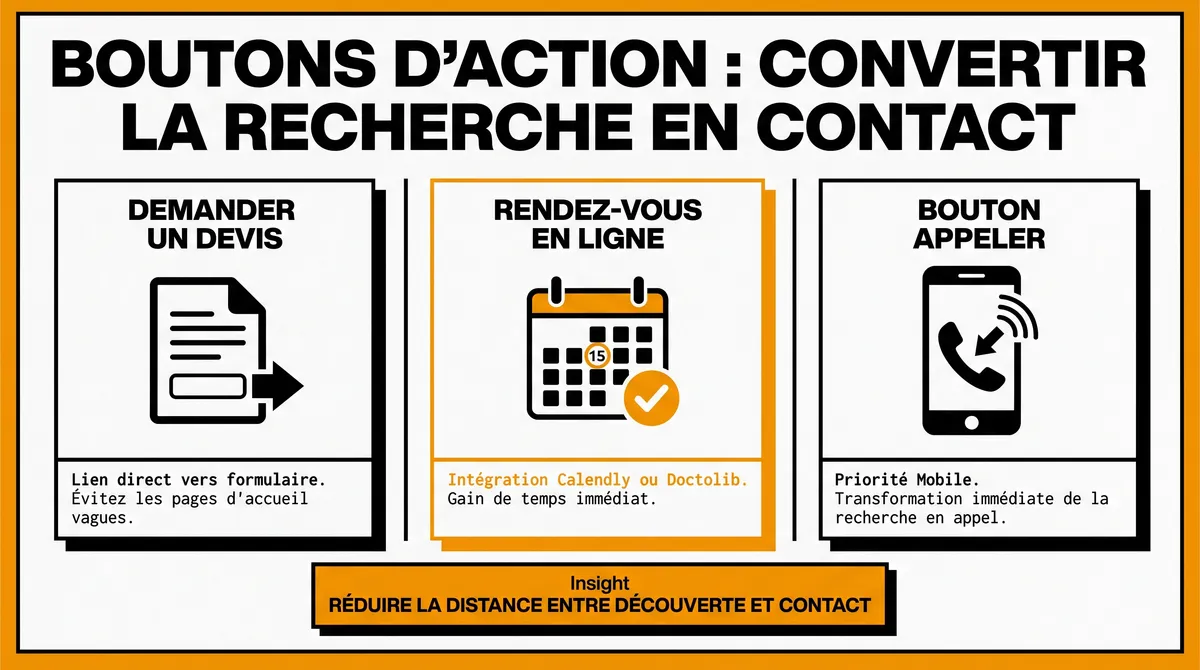 Infographie : Les boutons d'action : convertir la recherche en contact